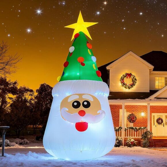 ⚡13FT Inflatable Christmas Tree with Santa Face Outdoor Decoration Party Decor - Picture 1 of 7